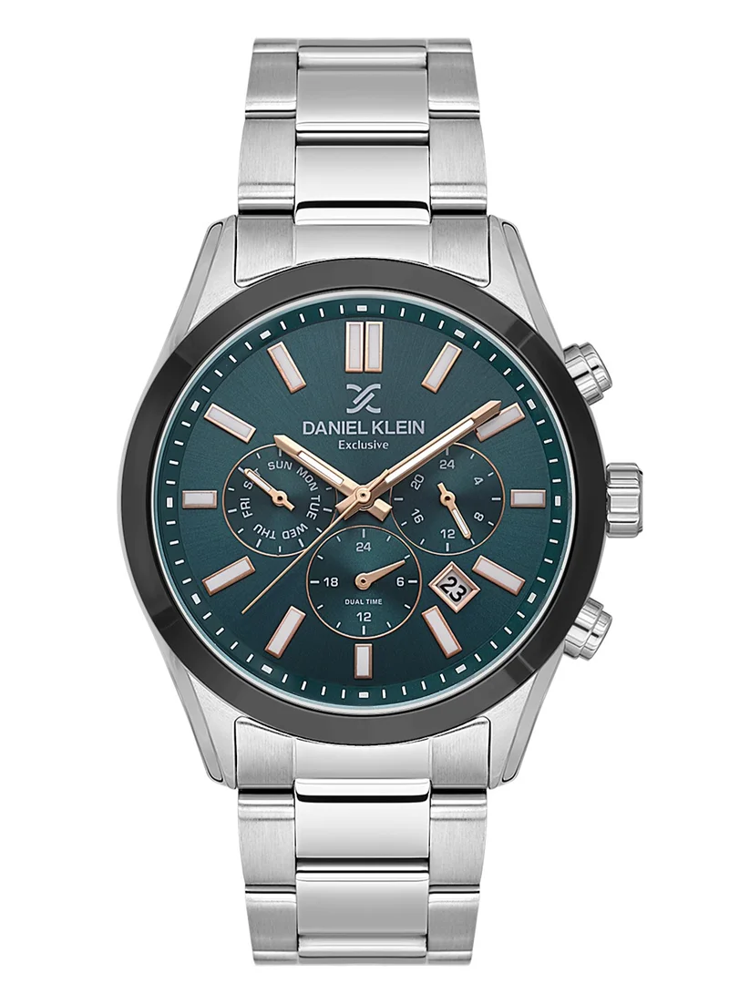 DANIEL KLEIN Men's Stainless Steel Silver and Black Alloy Case Analog Green Round Sunray Dial Japanese Quartz Exclusive 50 Meters Water Resistant